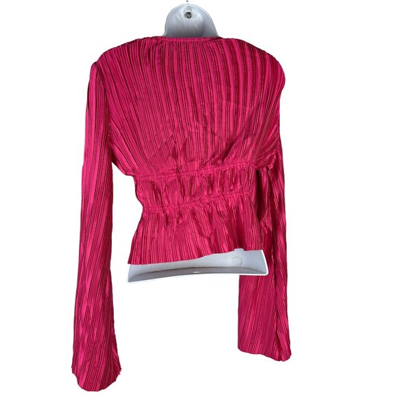 Blueb. Collection Hot Pink Long Sleeve Blouse With Drawstring Waist Size S - Picture 2 of 6